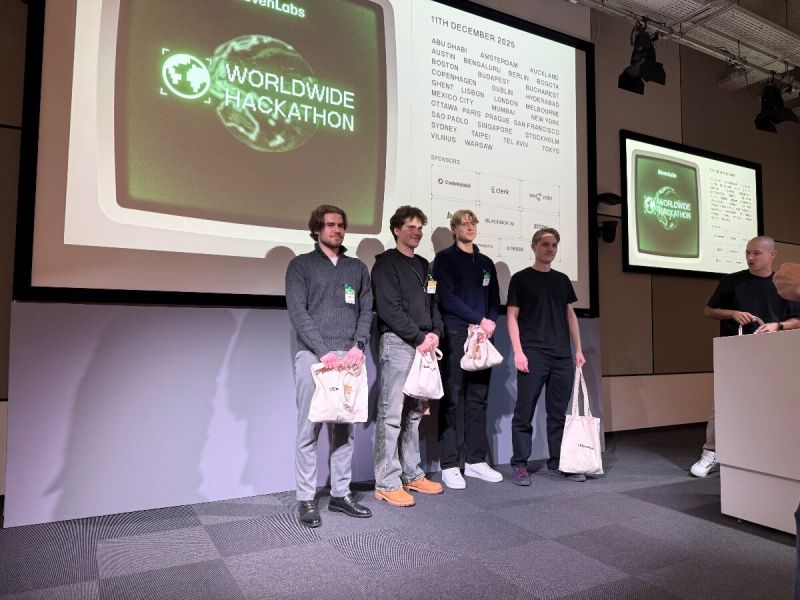 ElevenLabs Worldwide Hackathon team on stage